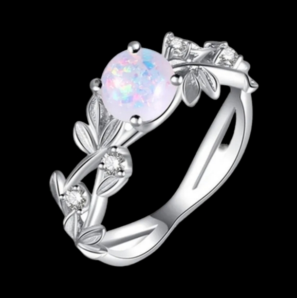 NEW Women's opal man-made ring crystal rhinestones flowers size 6 - Picture 4 of 5